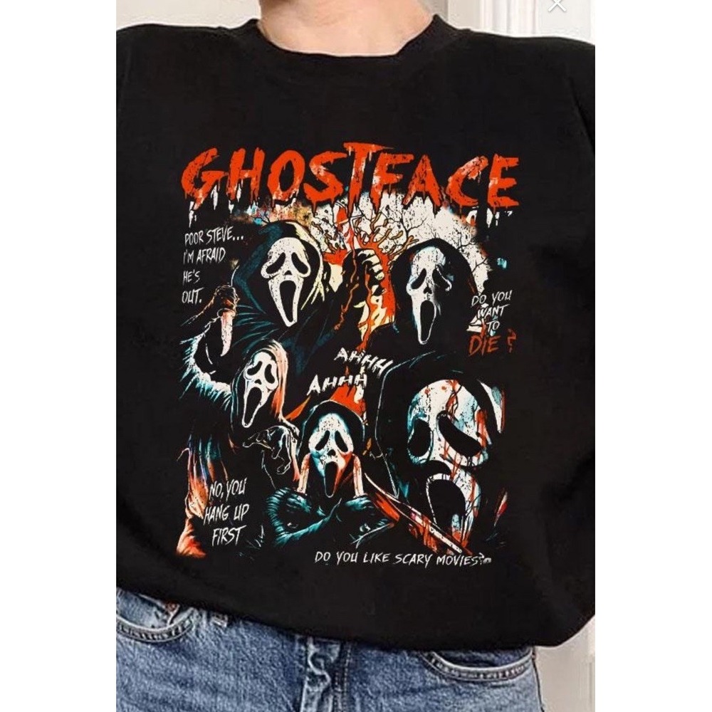 Ghost Face Crewneck Sweatshirt Black Scream Horror Movie Adult‎ Unisex 3XL